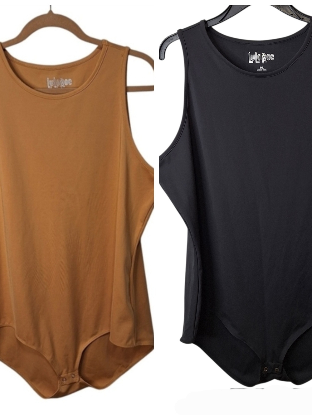 LuLaRoe Hope Bodysuit 3XL Stretch Sleeveless Caramel Black Lot Of 2